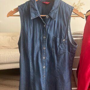 Guess Sleeveless Blue Jean Shirt 100% Cotton Size Small